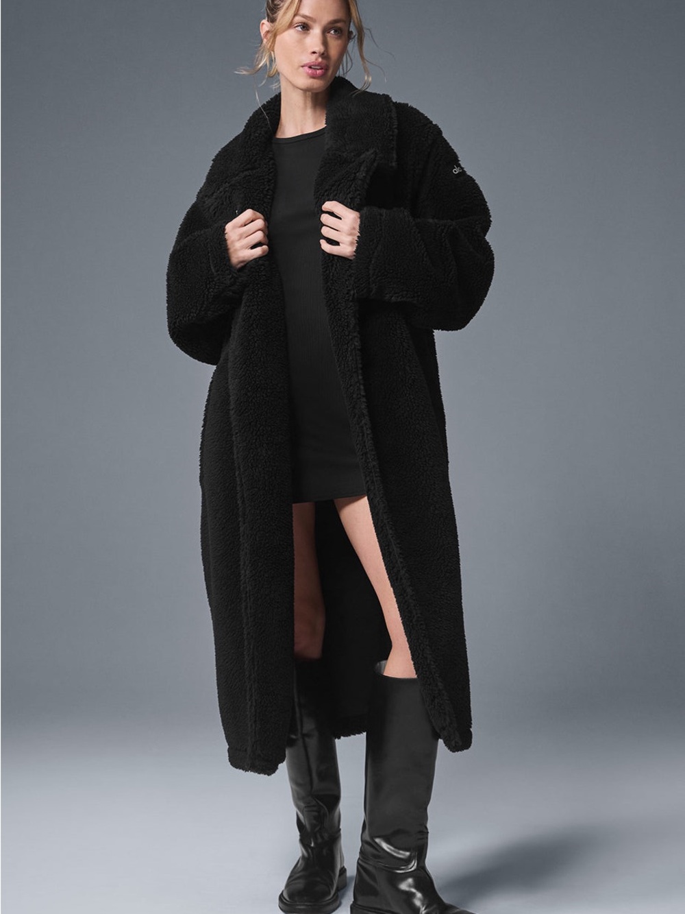 Alo Yoga Black Shepra Trench Coat mid length hem- Women Jackets & Coats